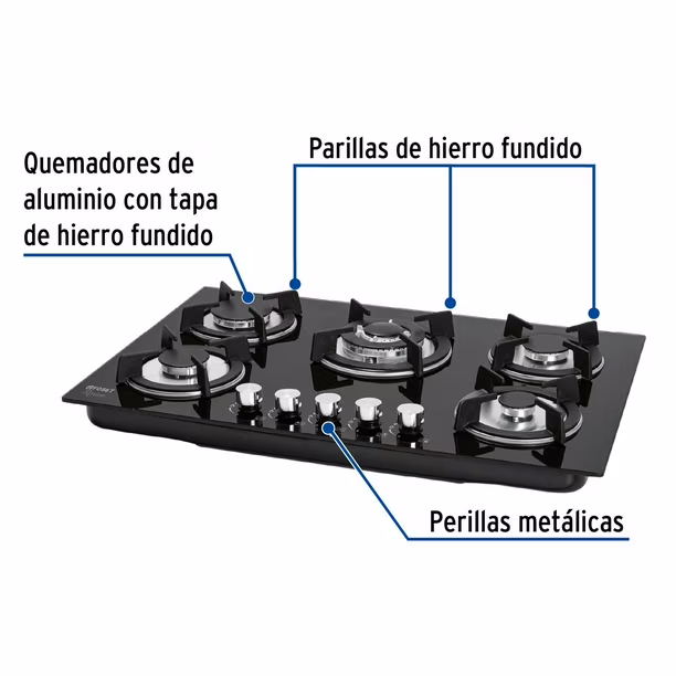 Estufa empotrable de 5 quemadores de vidrio templado - Image 2