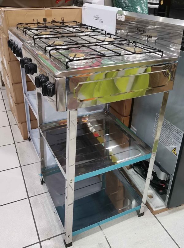 Estufa a gas con pedestal y 2 entrepaños de 4 hornillas MARCA PREMIERE - Image 3