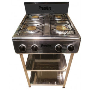 Estufa a gas con pedestal y 2 entrepaños de 4 hornillas MARCA PREMIERE