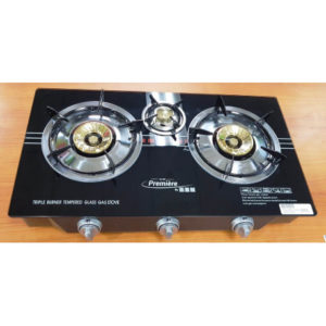 Estufa a gas de 3 hornillas top de Vidrio negro MARCA PREMIERE