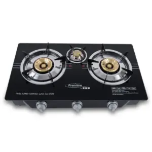 Estufa a gas de 3 hornillas top de Vidrio negro MARCA PREMIERE