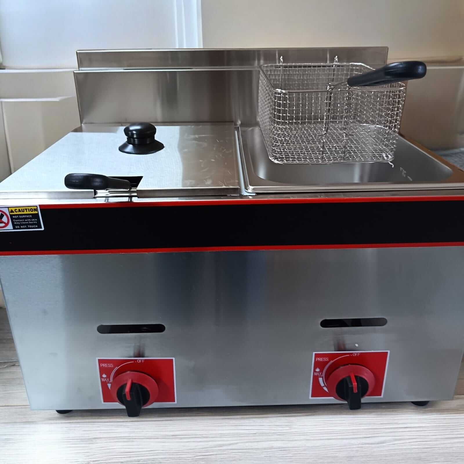 Freidora comercial, freidora de gas doble canasta de 12 L, acero inoxidable completo - Image 3