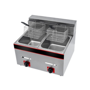 Freidora comercial, freidora de gas doble canasta de 12 L, acero inoxidable completo