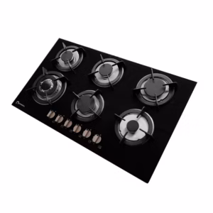 Estufa Empotrable de Gas | 6 Hornilla | Vidrio Templado | Parrilla de Hierro Fundido